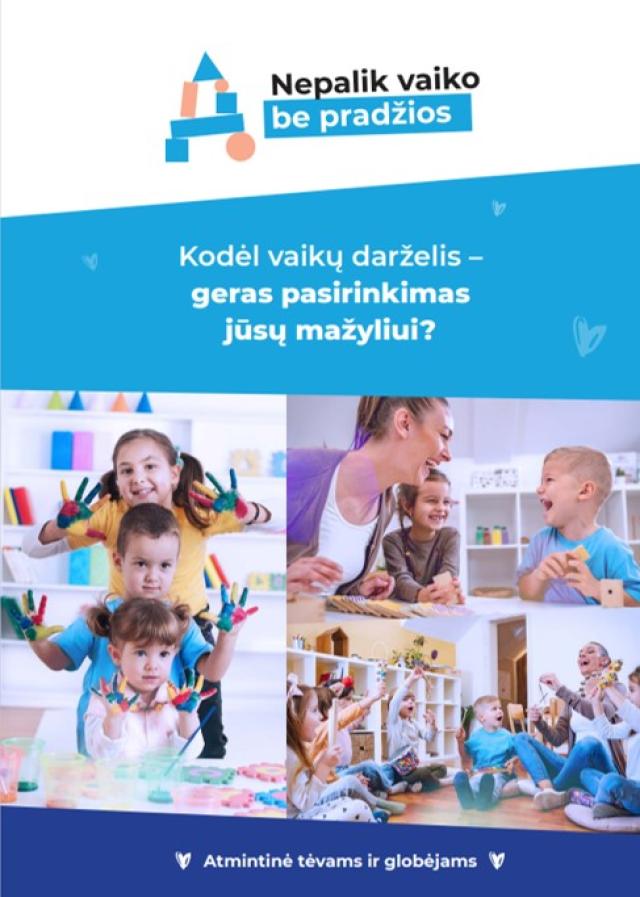 Atmintinė šeimoms ir bendruomenėms „Kodėl vaikų darželis – geras pasirinkimas jūsų mažyliui?“ - metodinės medžiagos viršelis